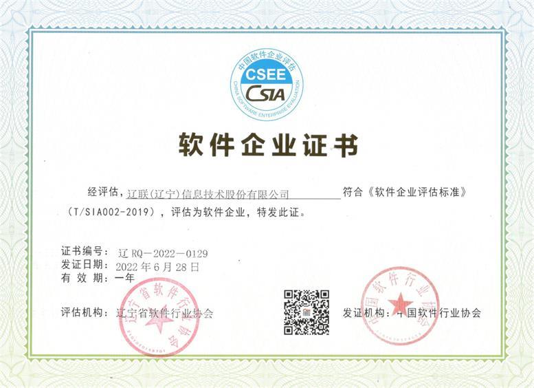 SA视讯信息“软件企业”复审通过再次获得资质证书